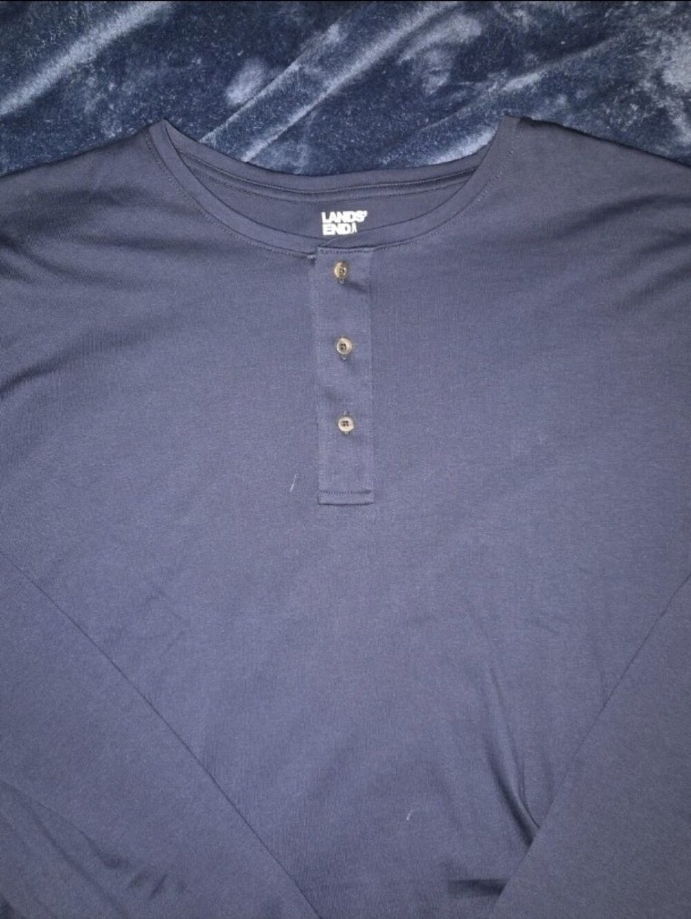 Lands' End Men's Navy Long Sleeve Henley - Picture 1 of 3